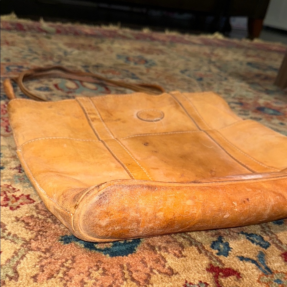 Tan Leather Tote with Structured Design and Natural Patina